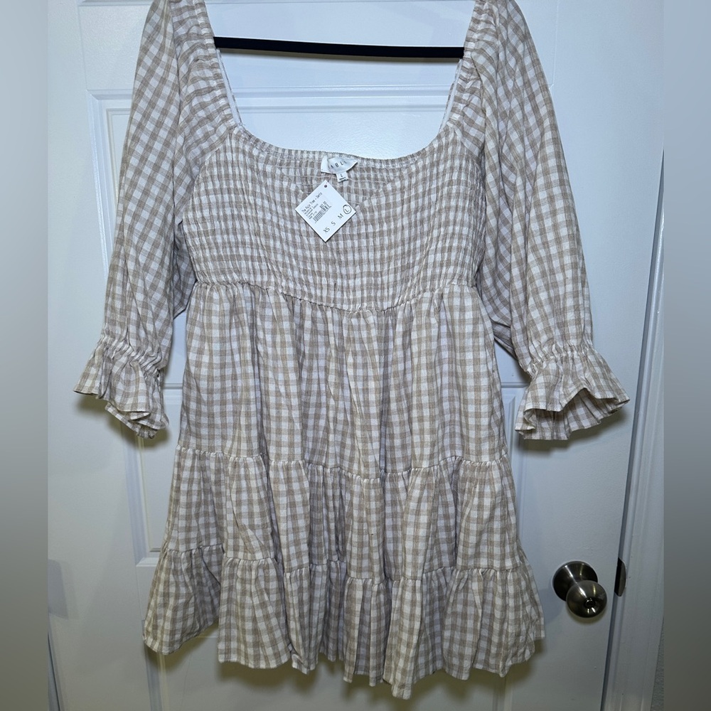 Beige Gingham Dress by MABLE
